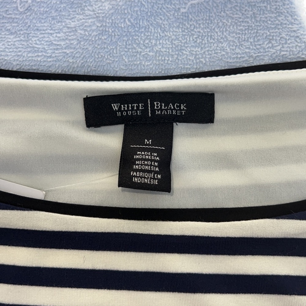 124. WHBM long sleeve stripe peplum bodice, officer blue with white stripes - Picture 7 of 10
